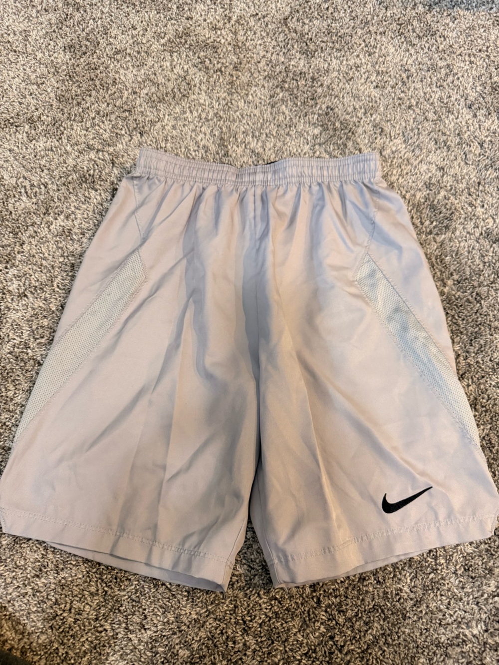 Nike Kids Light Gray Athletic Shorts with Black Swoosh